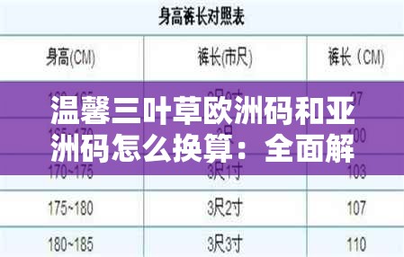 温馨三叶草欧洲码和亚洲码怎么换算：全面解析尺码转换要点