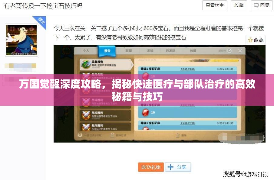 万国觉醒深度攻略，揭秘快速医疗与部队治疗的高效秘籍与技巧