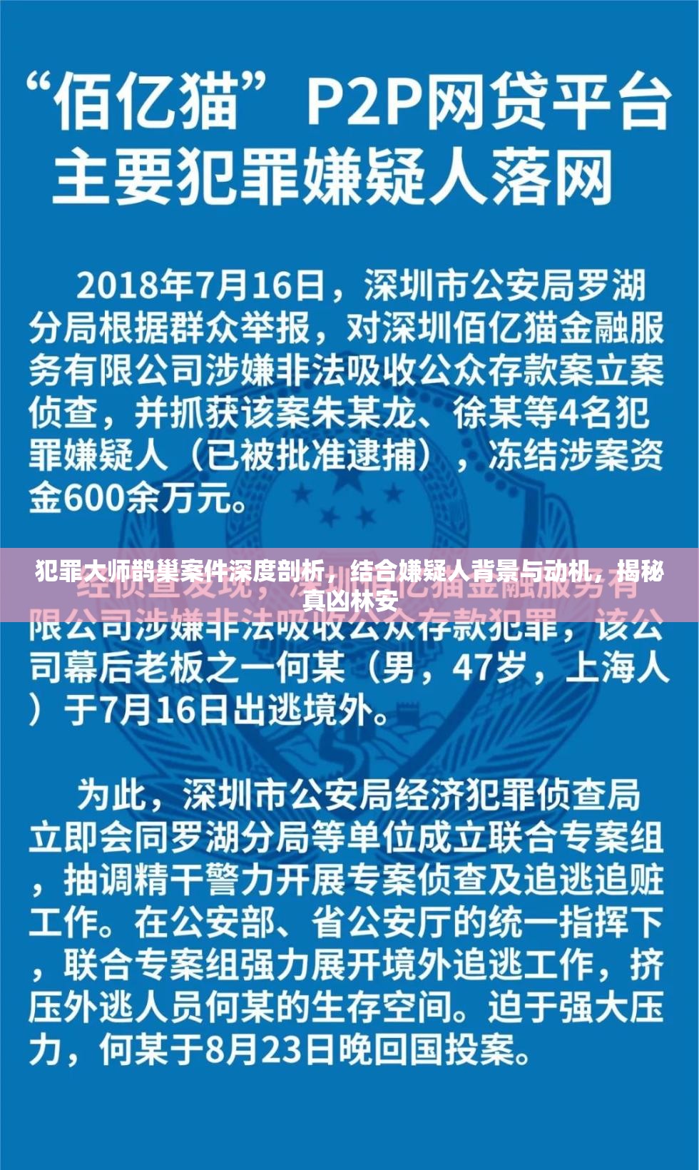 犯罪大师鹊巢案件深度剖析，结合嫌疑人背景与动机，揭秘真凶林安