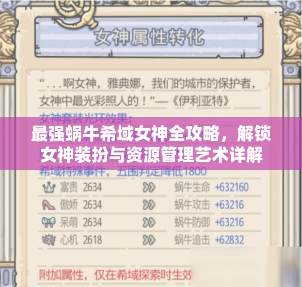 最强蜗牛希域女神全攻略，解锁女神装扮与资源管理艺术详解