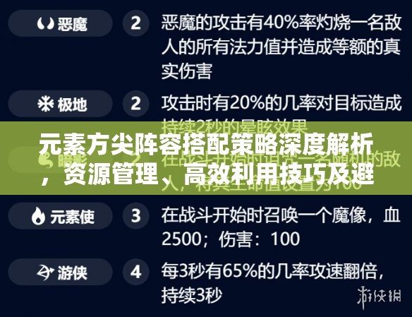 元素方尖阵容搭配策略深度解析，资源管理、高效利用技巧及避免浪费指南