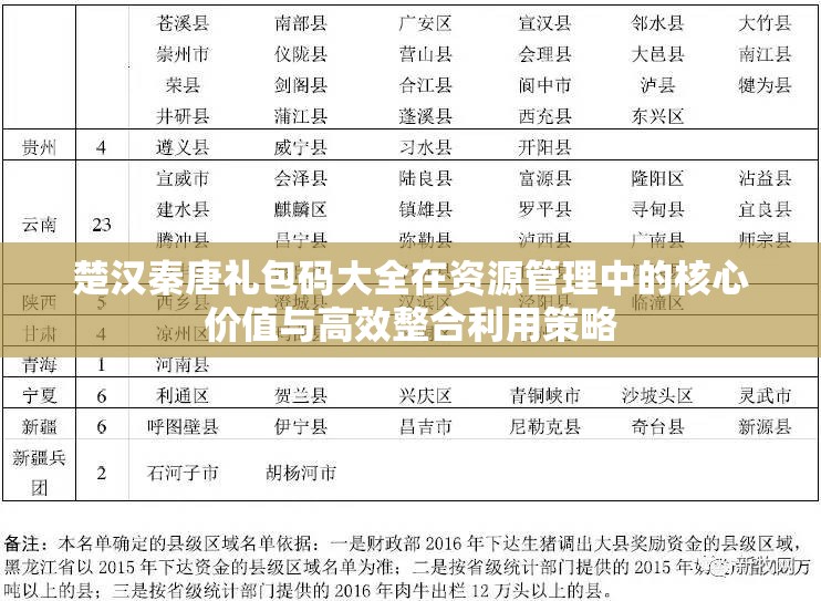 楚汉秦唐礼包码大全在资源管理中的核心价值与高效整合利用策略