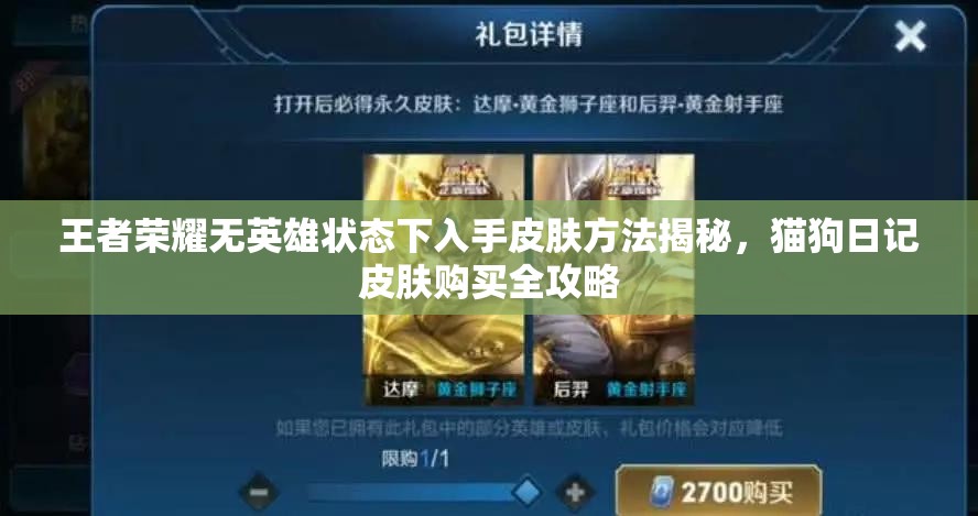 王者荣耀无英雄状态下入手皮肤方法揭秘，猫狗日记皮肤购买全攻略