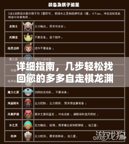 详细指南，几步轻松找回您的多多自走棋龙渊账号，不再烦恼