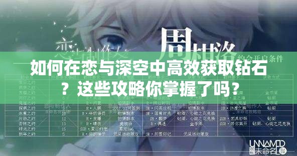 如何在恋与深空中高效获取钻石？这些攻略你掌握了吗？