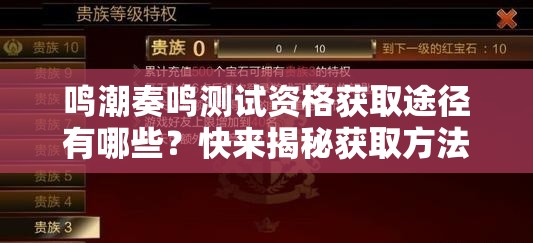 鸣潮奏鸣测试资格获取途径有哪些？快来揭秘获取方法！