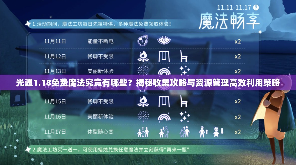 光遇1.18免费魔法究竟有哪些？揭秘收集攻略与资源管理高效利用策略