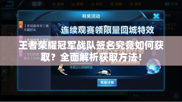 王者荣耀冠军战队签名究竟如何获取？全面解析获取方法！