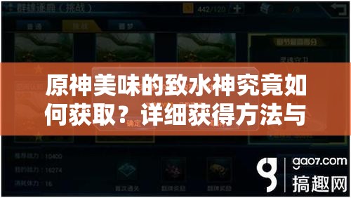 原神美味的致水神究竟如何获取？详细获得方法与攻略揭秘