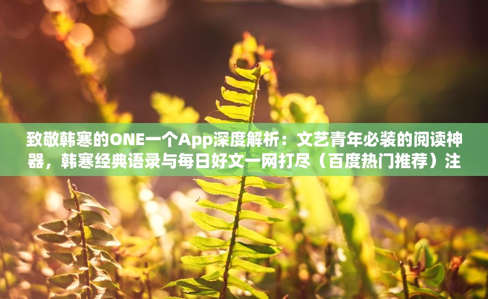 致敬韩寒的ONE一个App深度解析：文艺青年必装的阅读神器，韩寒经典语录与每日好文一网打尽（百度热门推荐）注：完整保留one一个致敬韩寒版app核心关键词，通过添加文艺青年必装、阅读神器等目标人群定位词增强搜索匹配度，使用韩寒经典语录、每日好文等长尾需求词覆盖用户搜索场景，括号内百度热门推荐暗示内容权威性，整体符合中文搜索引擎的语义理解优化逻辑