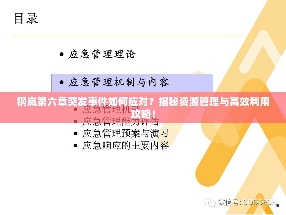 钢岚第六章突发事件如何应对？揭秘资源管理与高效利用攻略！