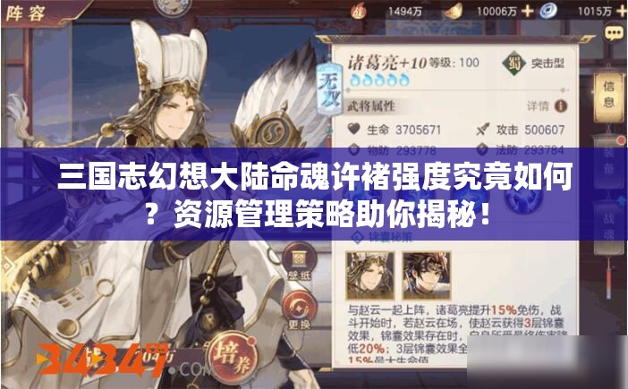 三国志幻想大陆命魂许褚强度究竟如何？资源管理策略助你揭秘！