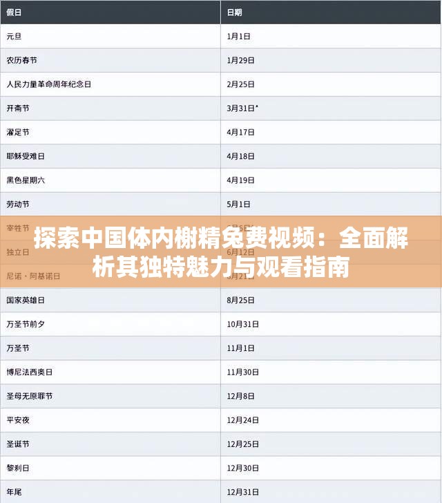 探索中国体内榭精兔费视频：全面解析其独特魅力与观看指南