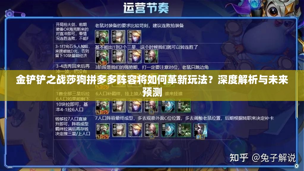 金铲铲之战莎狗拼多多阵容将如何革新玩法？深度解析与未来预测