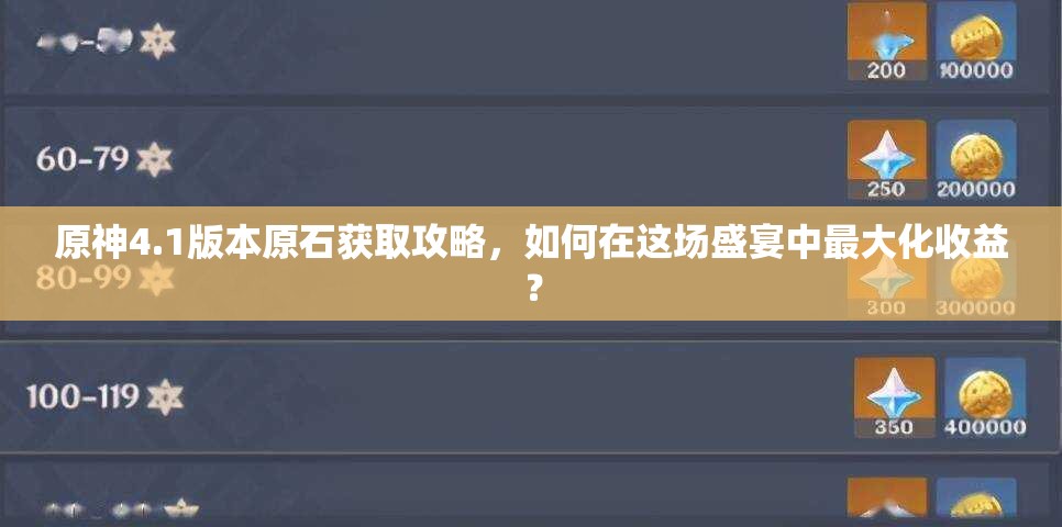原神4.1版本原石获取攻略，如何在这场盛宴中最大化收益？