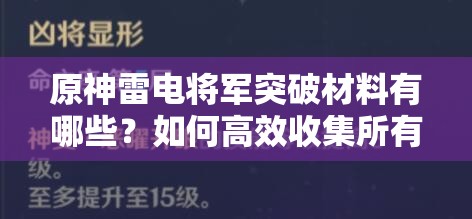 原神雷电将军突破材料有哪些？如何高效收集所有必需素材？完整指南一览