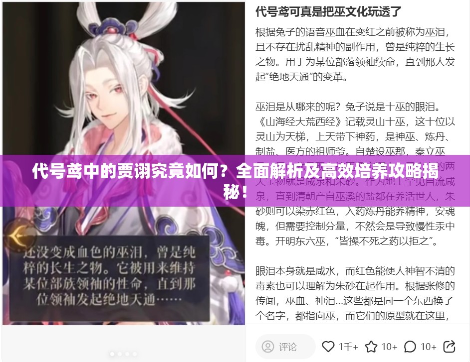 代号鸢中的贾诩究竟如何？全面解析及高效培养攻略揭秘！