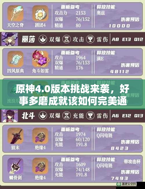 原神4.0版本挑战来袭，好事多磨成就该如何完美通关？