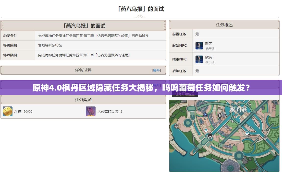 原神4.0枫丹区域隐藏任务大揭秘，呜呜葡萄任务如何触发？